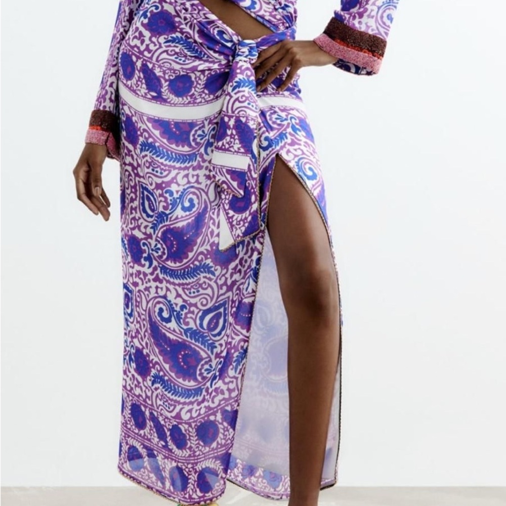 Zara Purple and Pink Paisley Skirt
